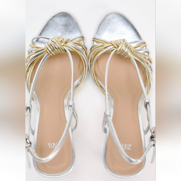 ZARA METALLIC KNOT STRAP SANDALS - Picture 5 of 5